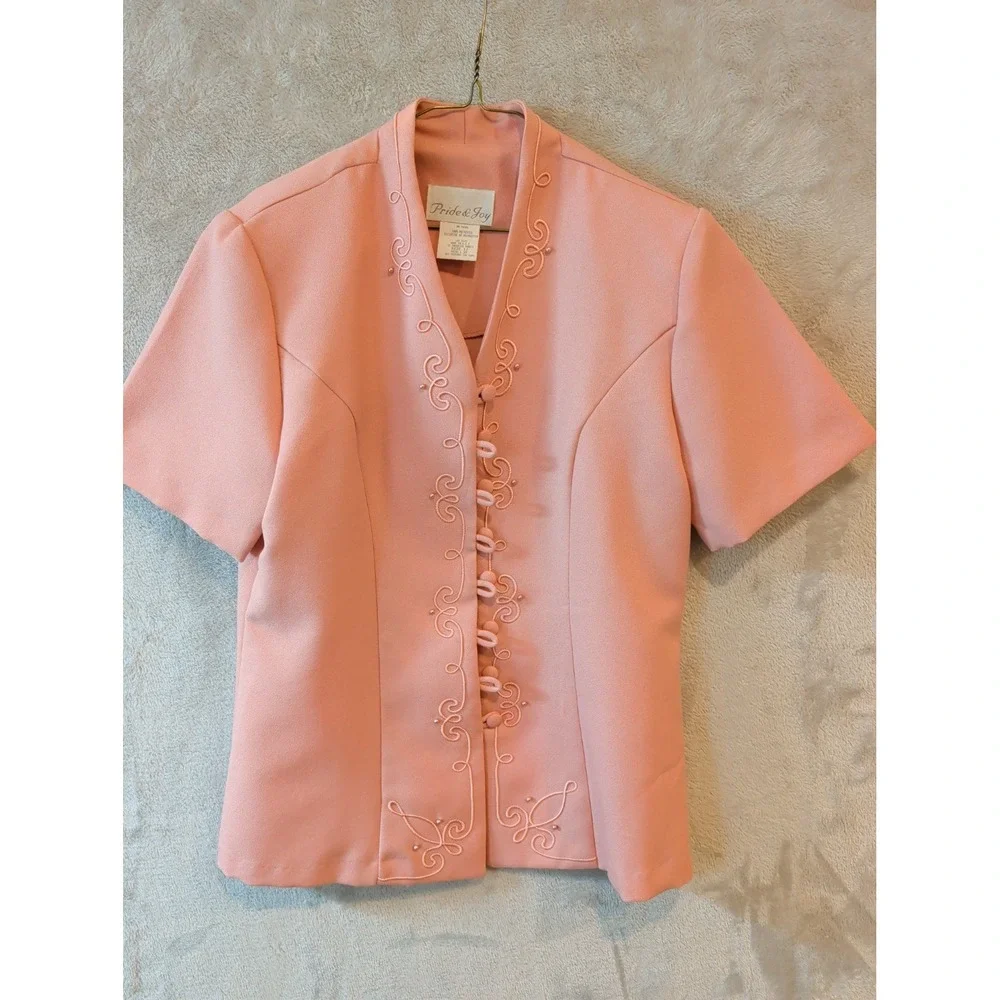 Pride & Joy Pink Skirt Set Vintage Size 12 Beaded Soutache Short Sleeve Jacket
